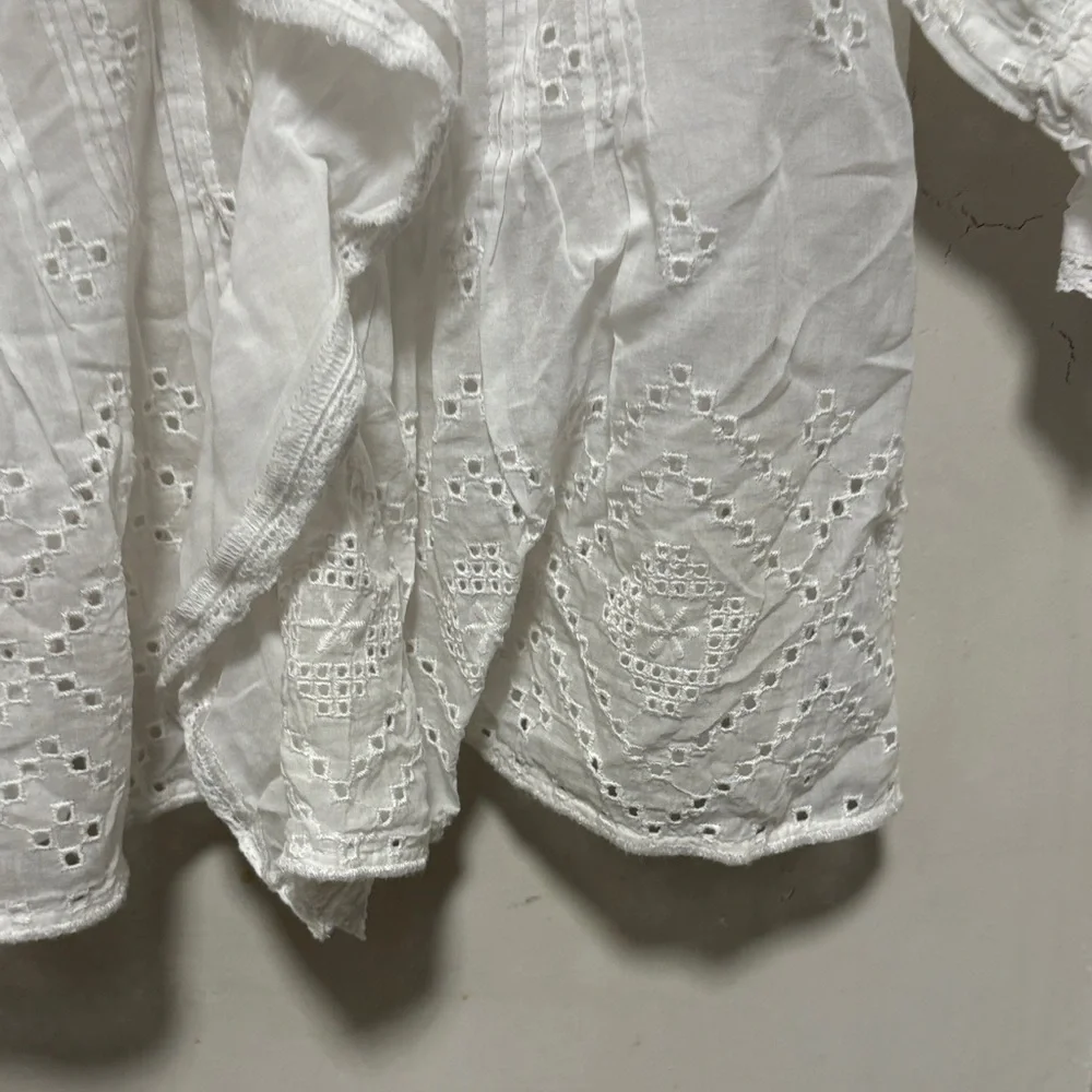 Madewell White Eyelet Ruffle Puffy Sleeve Blouse Top Brand New - Picture 6 of 15